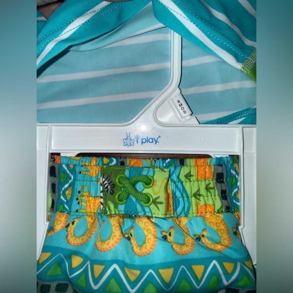 Green & Aqua Baby Swim Trunks & Rash Guard Set 3-6 Month w/ built in swim diaper - Picture 4 of 9
